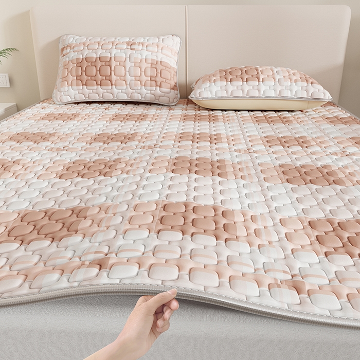 91家纺网 家纺一手货源 找家纺 世纪绒品 2026新款A类凉感条格乳胶床笠床席款凉席加厚12mm 床笠款-豆沙格