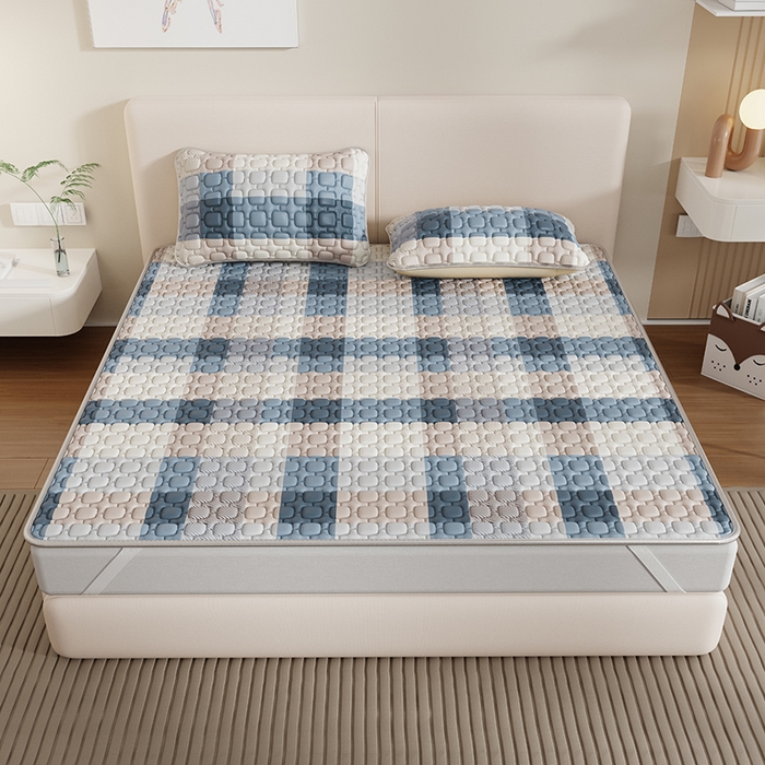 91家纺网 家纺一手货源 找家纺 世纪绒品 2026新款A类凉感条格乳胶床笠床席款凉席加厚12mm 床笠款-蓝大格