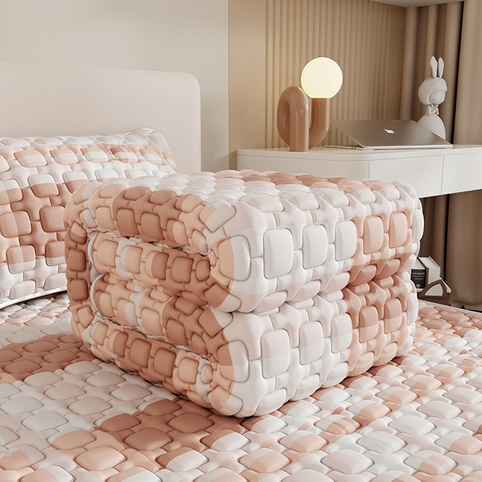 91家纺网 家纺一手货源 找家纺 世纪绒品 2026新款A类凉感条格乳胶床笠床席款凉席加厚12mm 床笠款-豆沙格