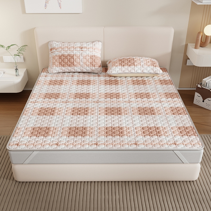 91家纺网 家纺一手货源 找家纺 世纪绒品 2026新款A类凉感条格乳胶床笠床席款凉席加厚12mm 床笠款-豆沙格