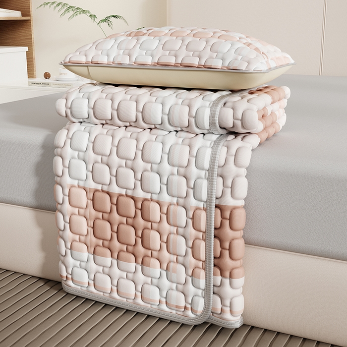 91家纺网 家纺一手货源 找家纺 世纪绒品 2026新款A类凉感条格乳胶床笠床席款凉席加厚12mm 床笠款-豆沙格