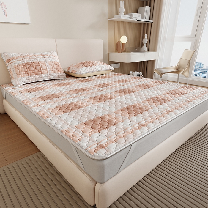 91家纺网 家纺一手货源 找家纺 世纪绒品 2026新款A类凉感条格乳胶床笠床席款凉席加厚12mm 床笠款-豆沙格