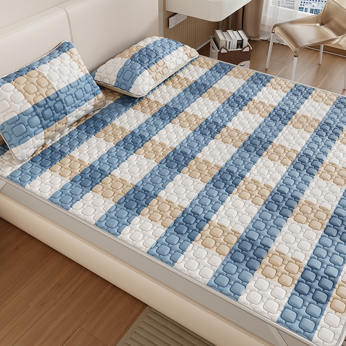 91家纺网 家纺一手货源 找家纺 世纪绒品 2026新款A类凉感条格乳胶床笠床席款凉席加厚12mm 床笠款-蓝大格