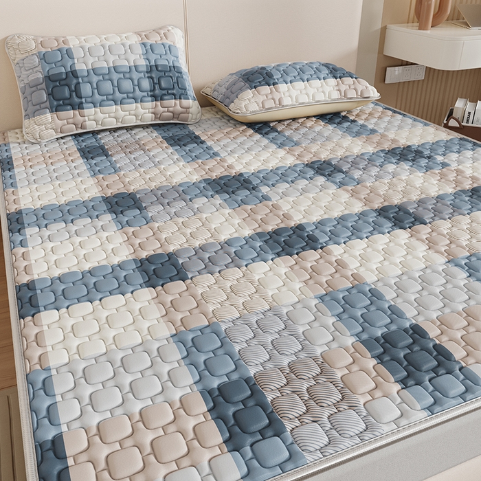 91家纺网 家纺一手货源 找家纺 世纪绒品 2026新款A类凉感条格乳胶床笠床席款凉席加厚12mm 床笠款-蓝大格