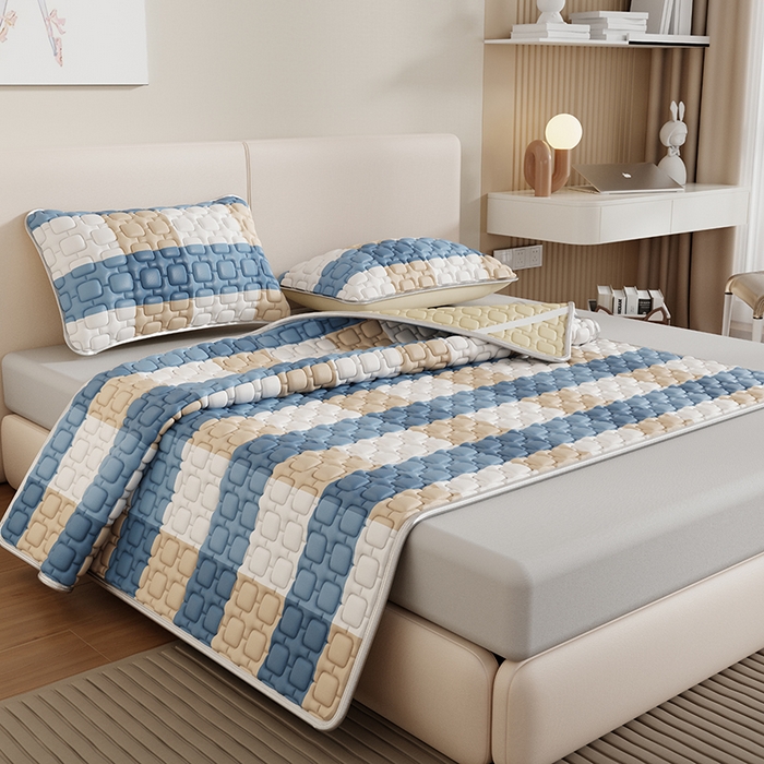 91家纺网 家纺一手货源 找家纺 世纪绒品 2026新款A类凉感条格乳胶床笠床席款凉席加厚12mm 床席款-蓝大格