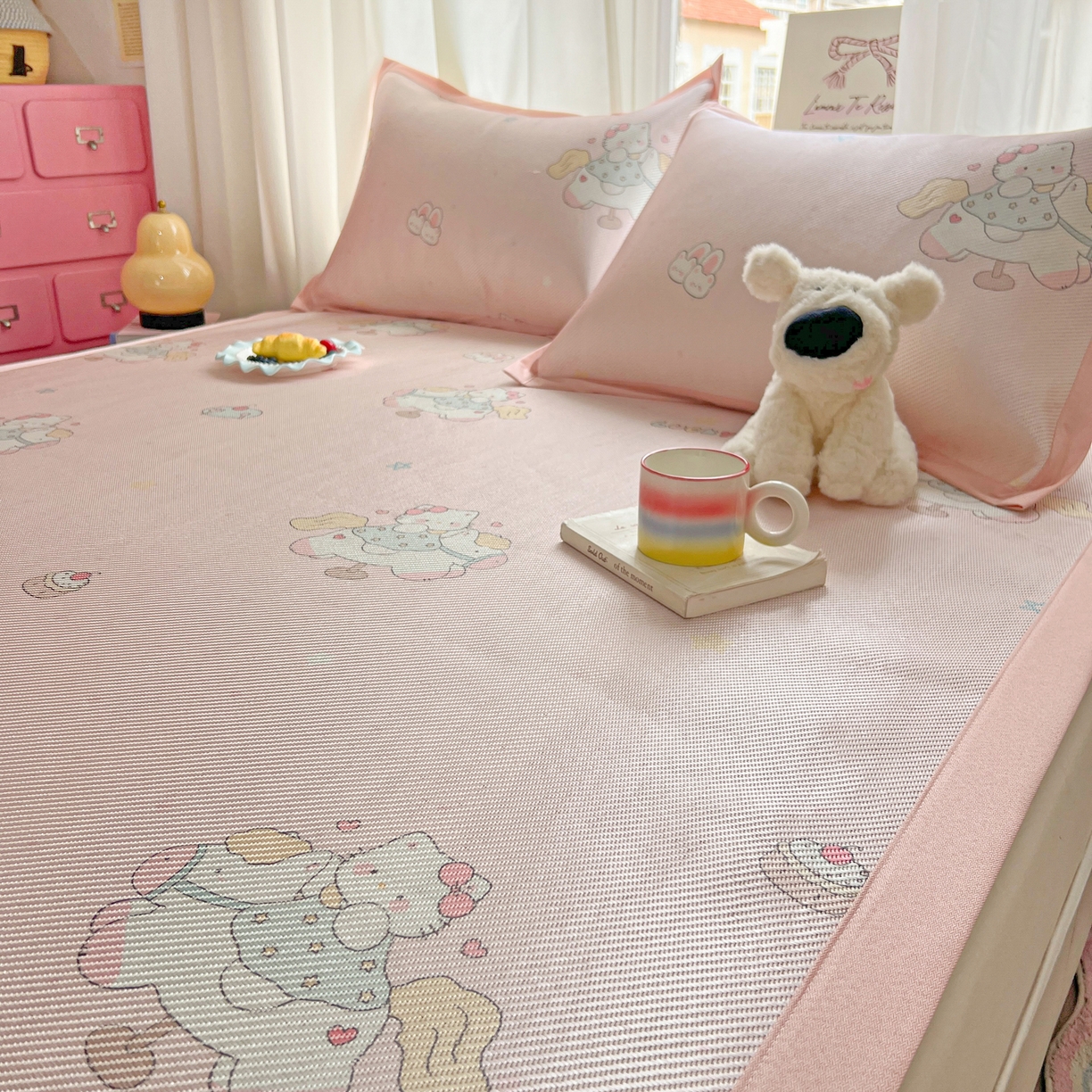 91家纺网 家纺一手货源 找家纺 川悦生活 2026新款时尚数码印花冰藤席 奶香小喵