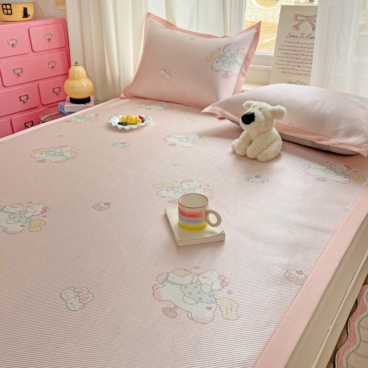 91家纺网 家纺一手货源 找家纺 川悦生活 2026新款时尚数码印花冰藤席 奶香小喵