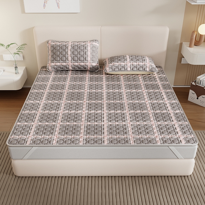 91家纺网 家纺一手货源 找家纺 世纪绒品 2026新款A类凉感条格乳胶床笠床席款凉席加厚12mm 床笠款-英伦格纹