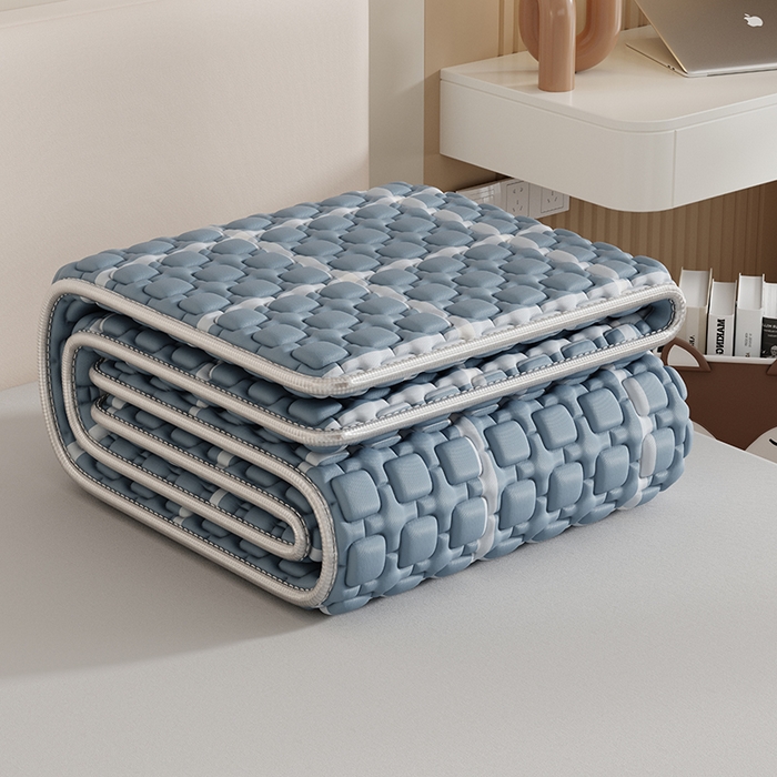 91家纺网 家纺一手货源 找家纺 世纪绒品 2026新款A类凉感条格乳胶床笠床席款凉席加厚12mm 床席款-海洋蓝格