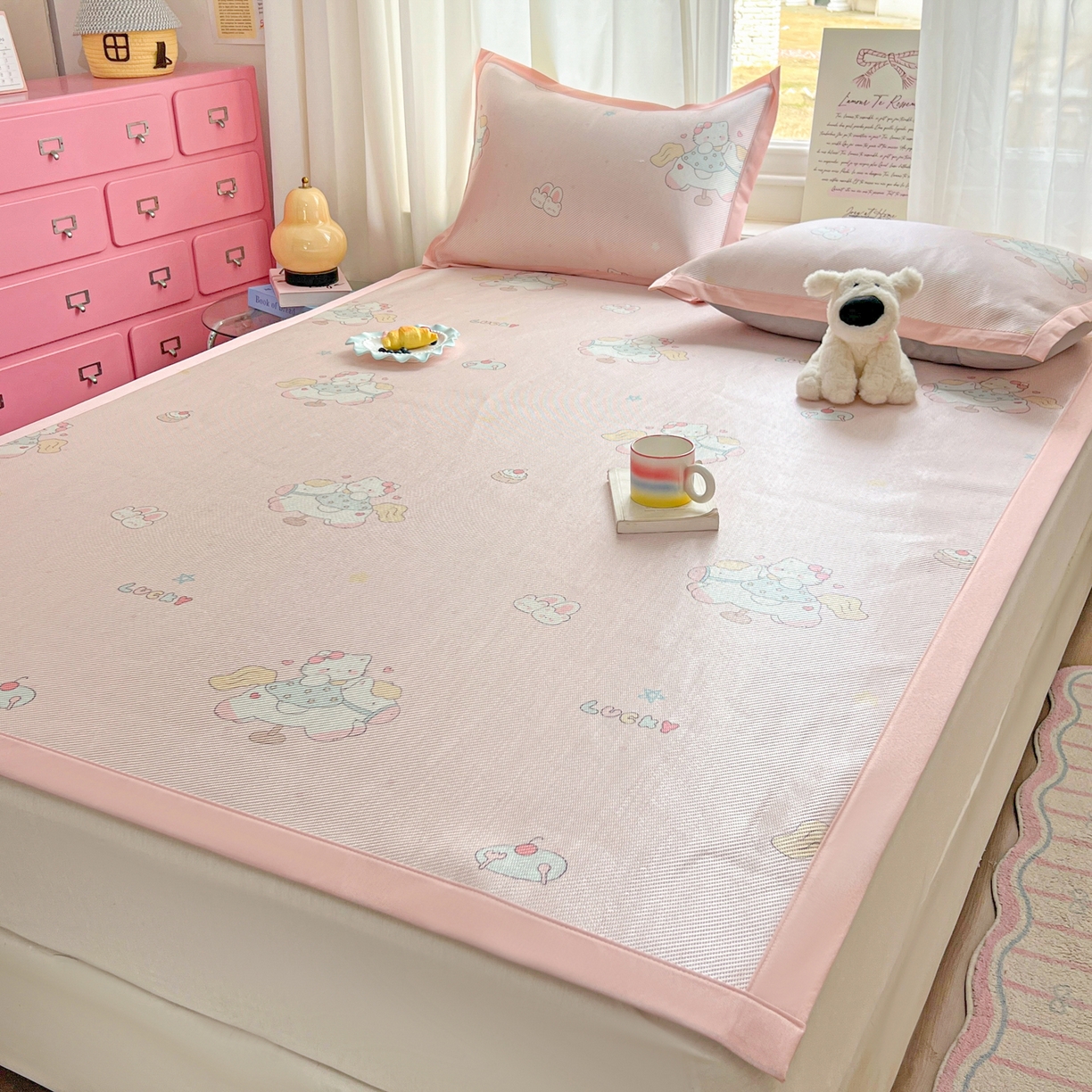 91家纺网 家纺一手货源 找家纺 川悦生活 2026新款时尚数码印花冰藤席 奶香小喵