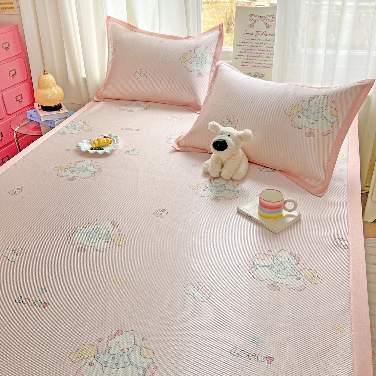 91家纺网 家纺一手货源 找家纺 川悦生活 2026新款时尚数码印花冰藤席 奶香小喵