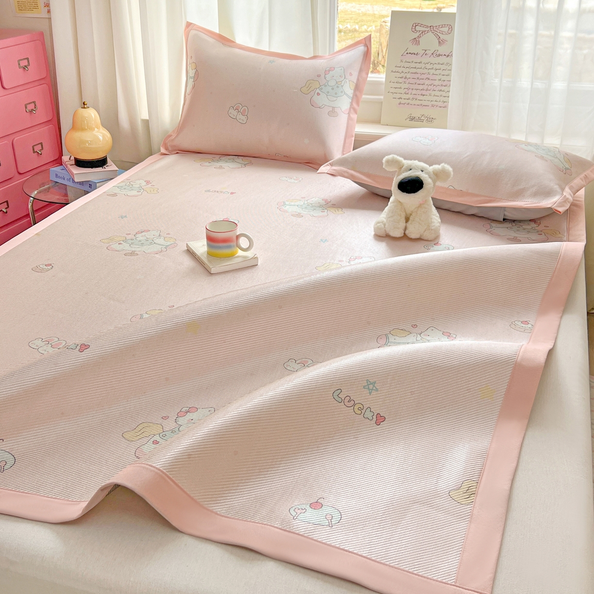 91家纺网 家纺一手货源 找家纺 川悦生活 2026新款时尚数码印花冰藤席 奶香小喵