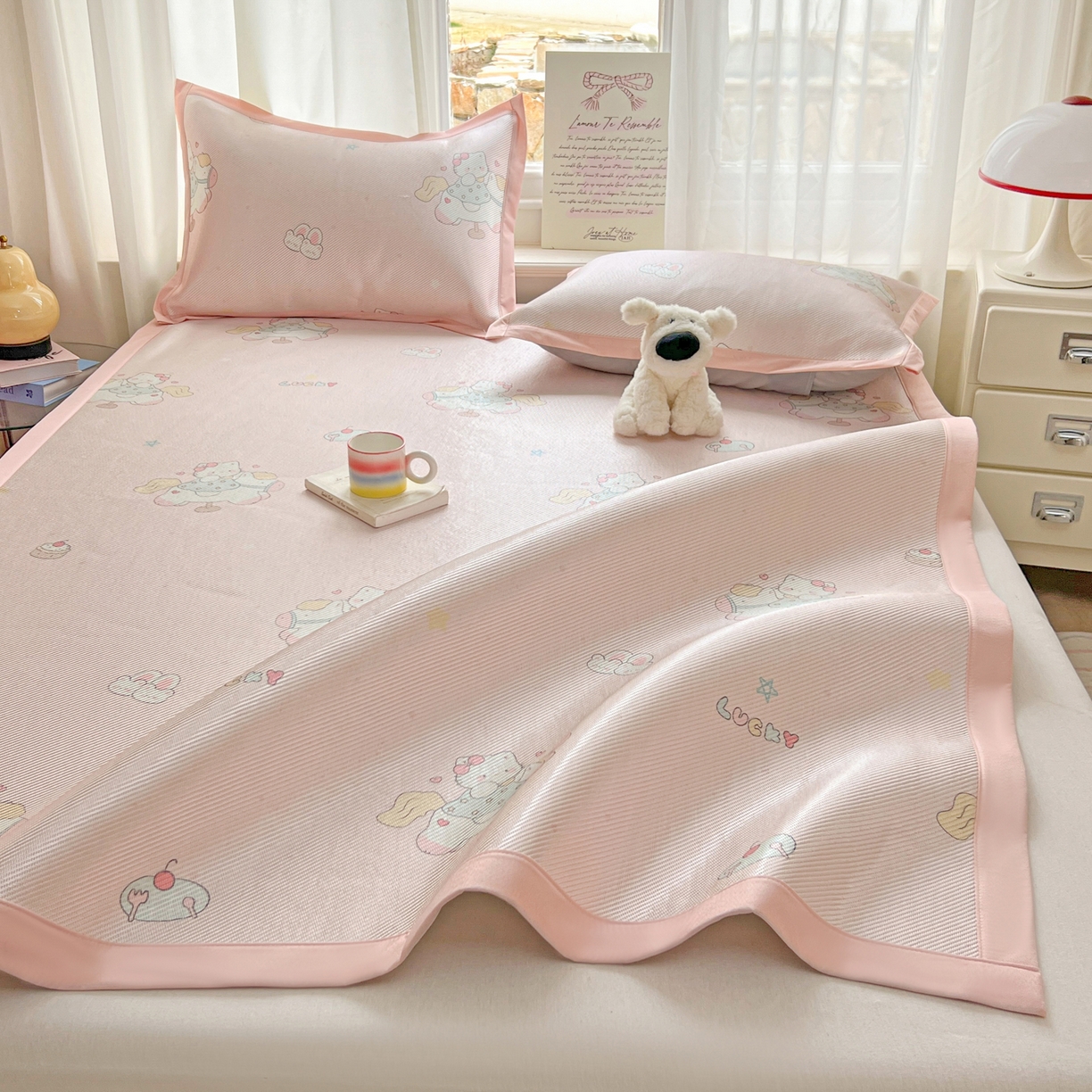 91家纺网 家纺一手货源 找家纺 川悦生活 2026新款时尚数码印花冰藤席 奶香小喵