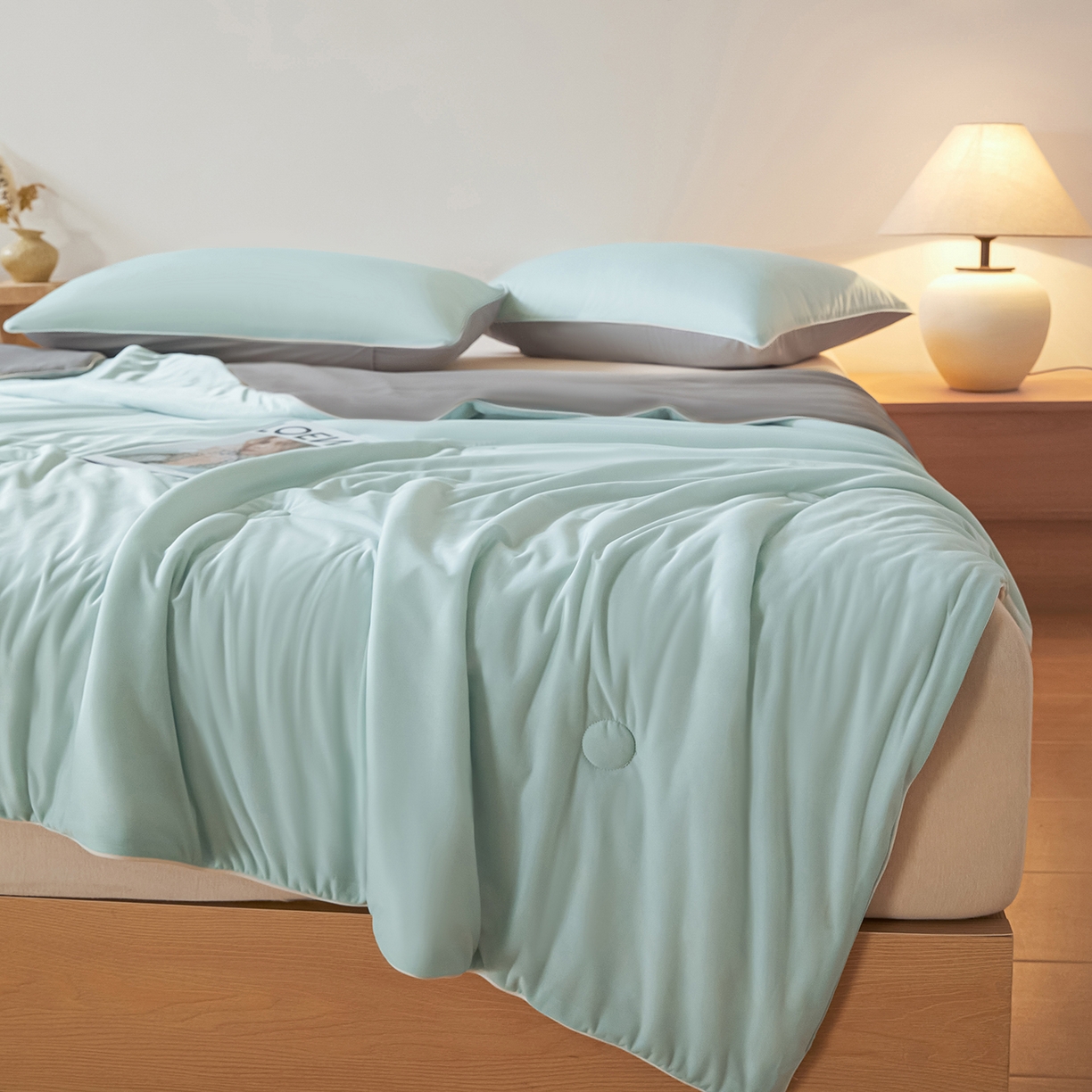 91家纺网 家纺一手货源 找家纺 寐眠 2026新款凉感纯色双拼夏被夏凉被空调被-风格二 冰柠汽水