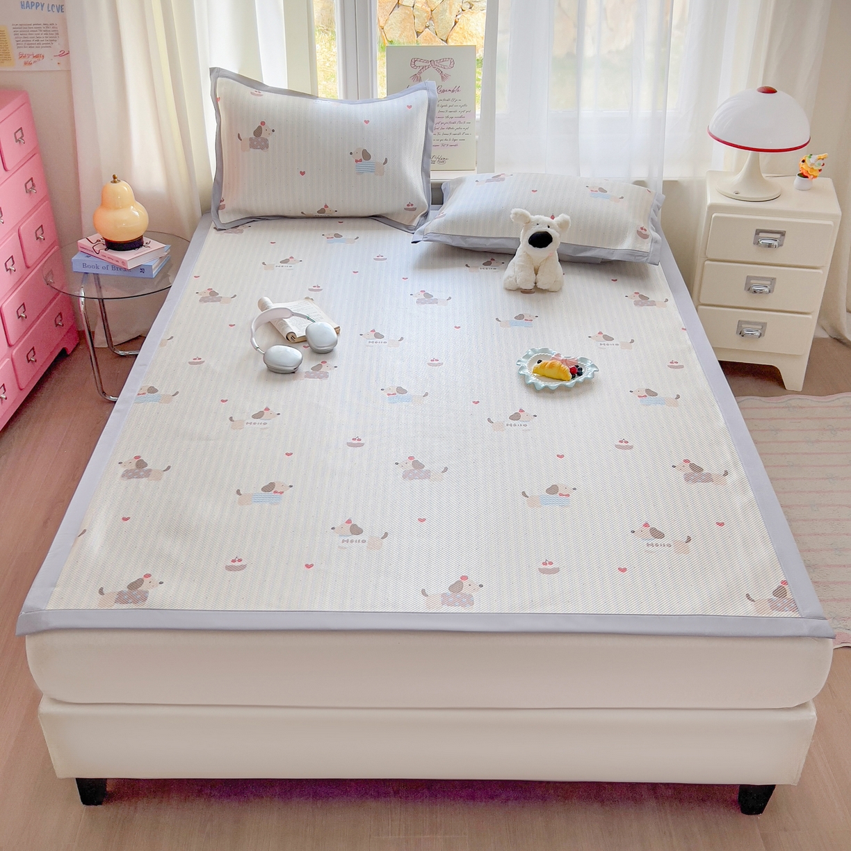 91家纺网 家纺一手货源 找家纺 川悦生活 2026新款时尚数码印花冰藤席 南岸小狗