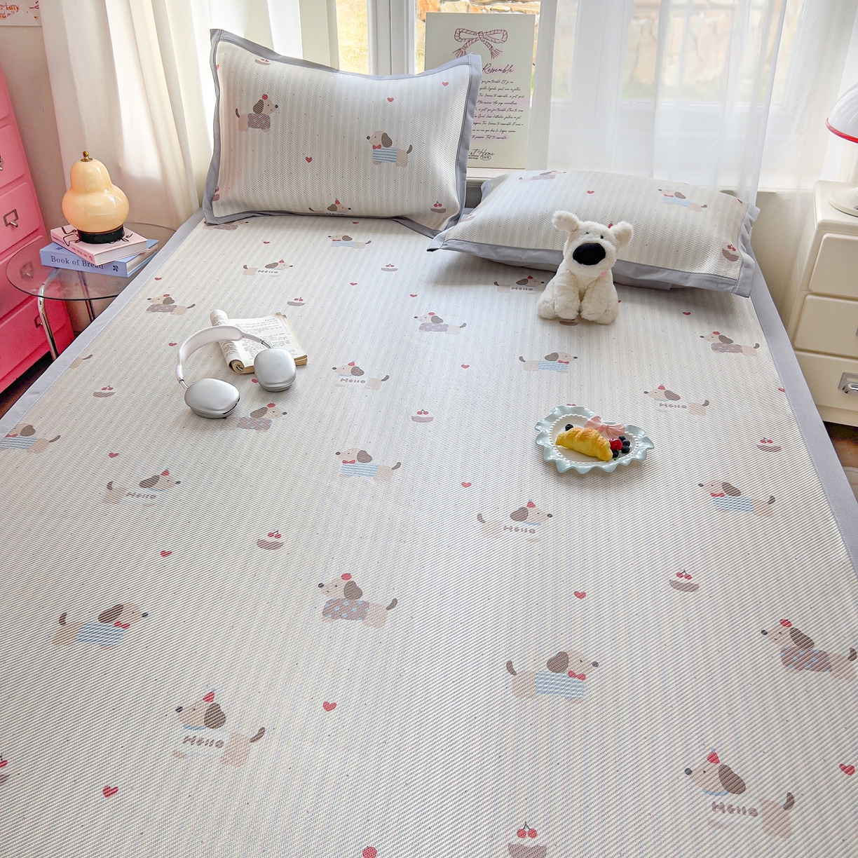 91家纺网 家纺一手货源 找家纺 川悦生活 2026新款时尚数码印花冰藤席 南岸小狗