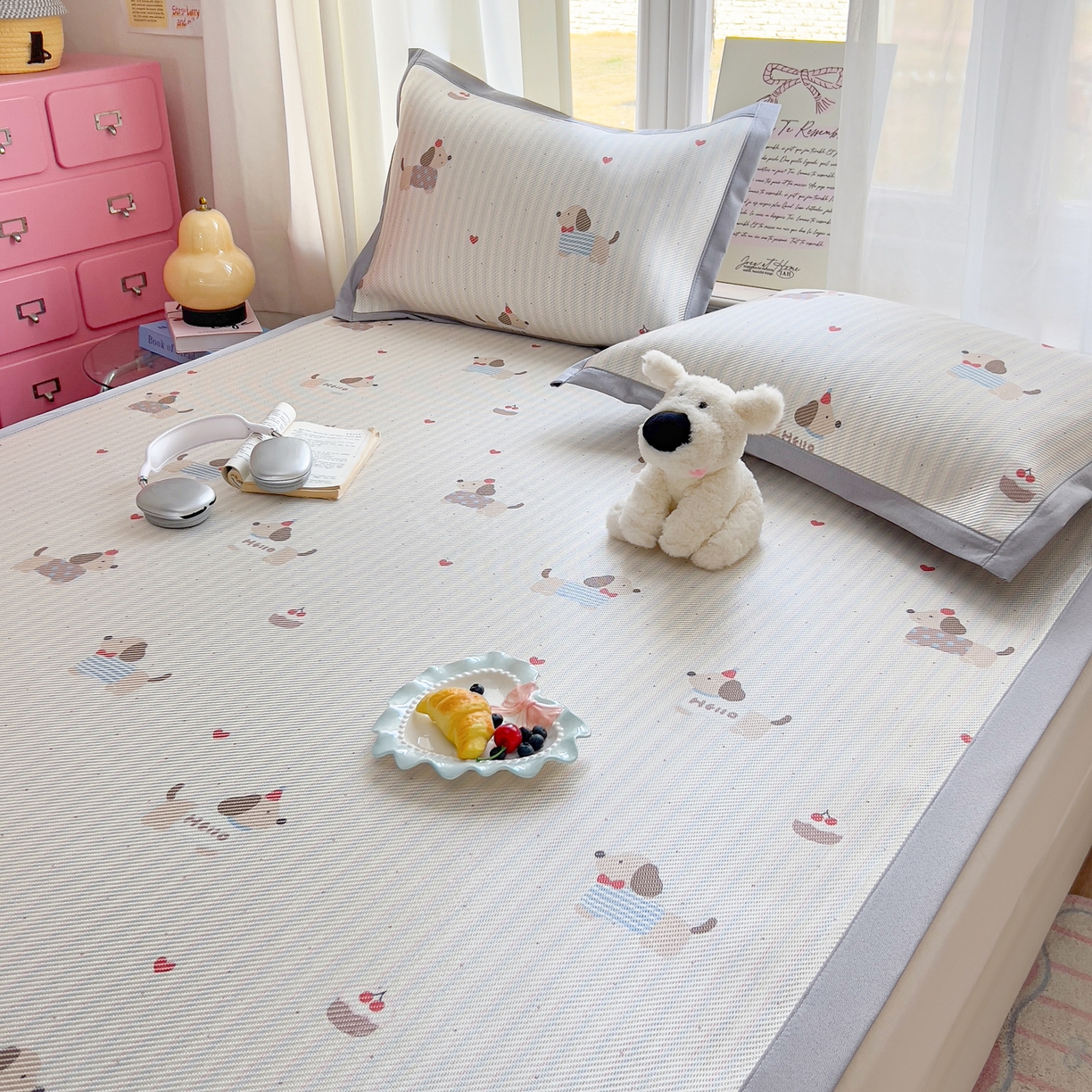 91家纺网 家纺一手货源 找家纺 川悦生活 2026新款时尚数码印花冰藤席 南岸小狗