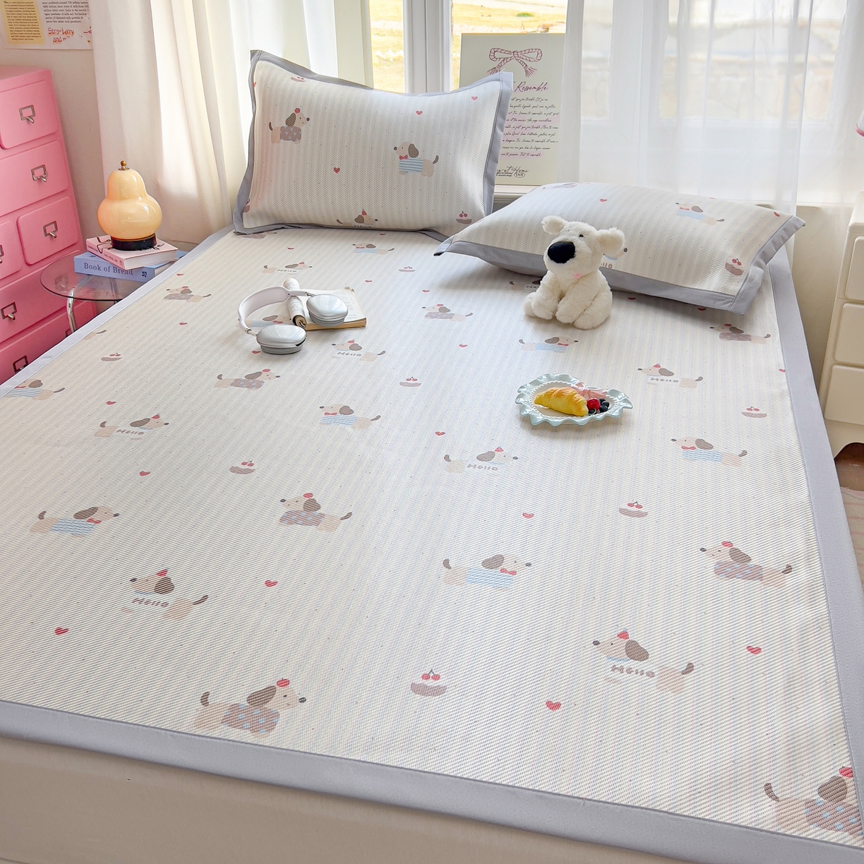 91家纺网 家纺一手货源 找家纺 川悦生活 2026新款时尚数码印花冰藤席 南岸小狗