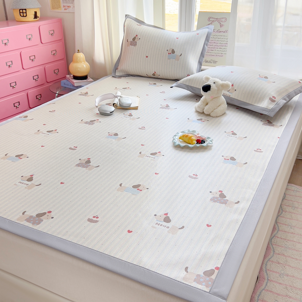 91家纺网 家纺一手货源 找家纺 川悦生活 2026新款时尚数码印花冰藤席 南岸小狗