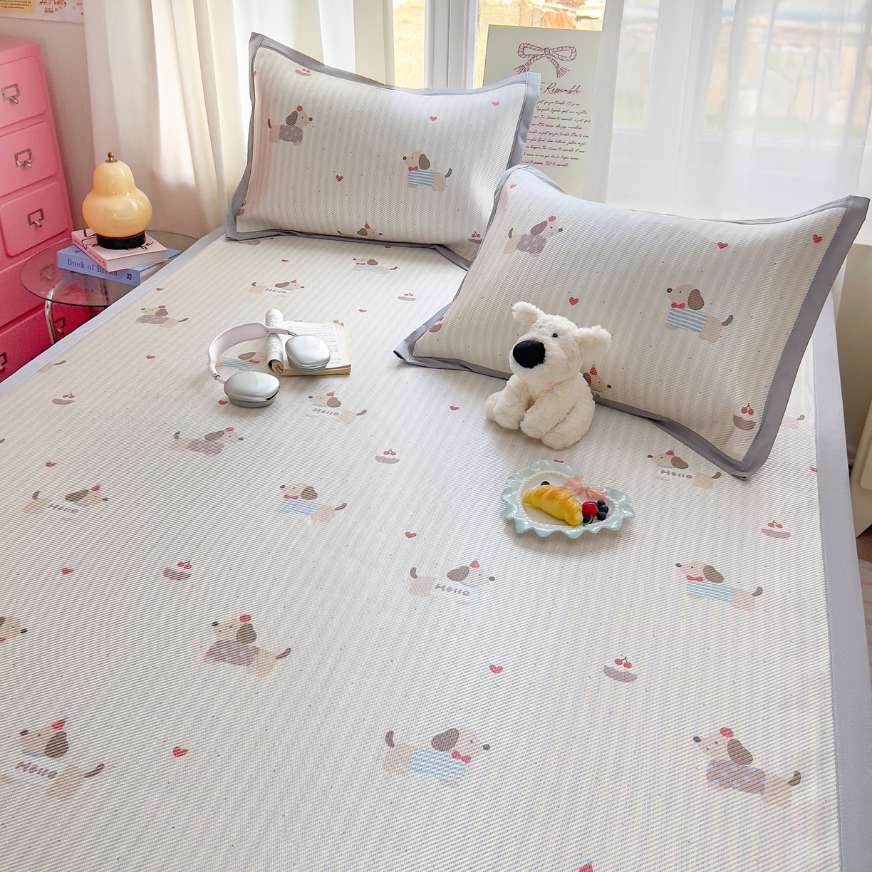 91家纺网 家纺一手货源 找家纺 川悦生活 2026新款时尚数码印花冰藤席 南岸小狗