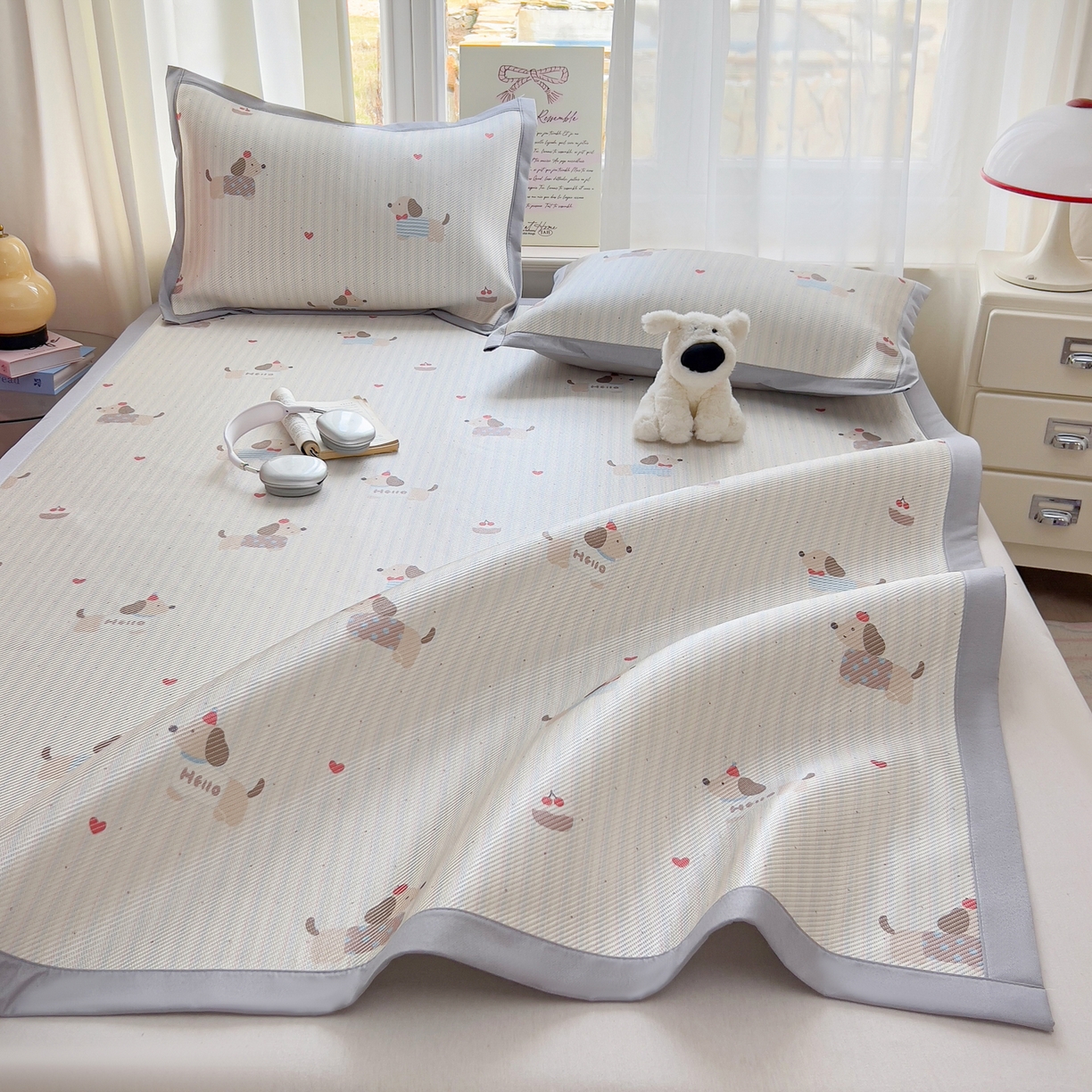 91家纺网 家纺一手货源 找家纺 川悦生活 2026新款时尚数码印花冰藤席 南岸小狗