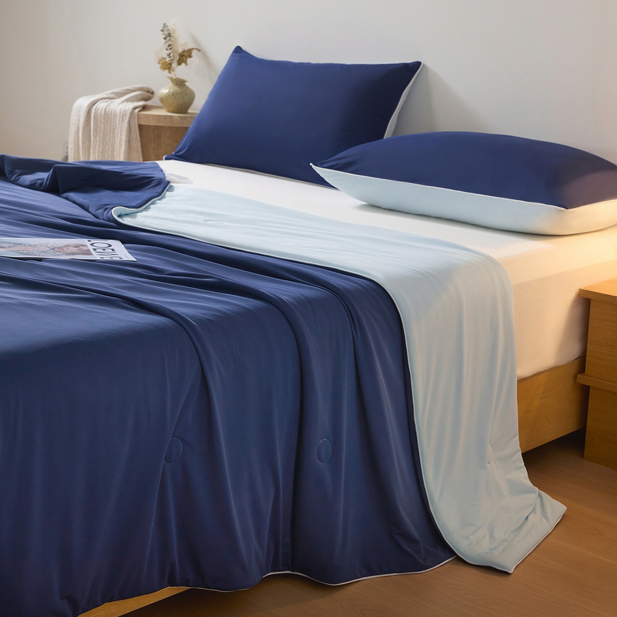 91家纺网 家纺一手货源 找家纺 寐眠 2026新款凉感纯色双拼夏被夏凉被空调被-风格二 墨兰冰糯