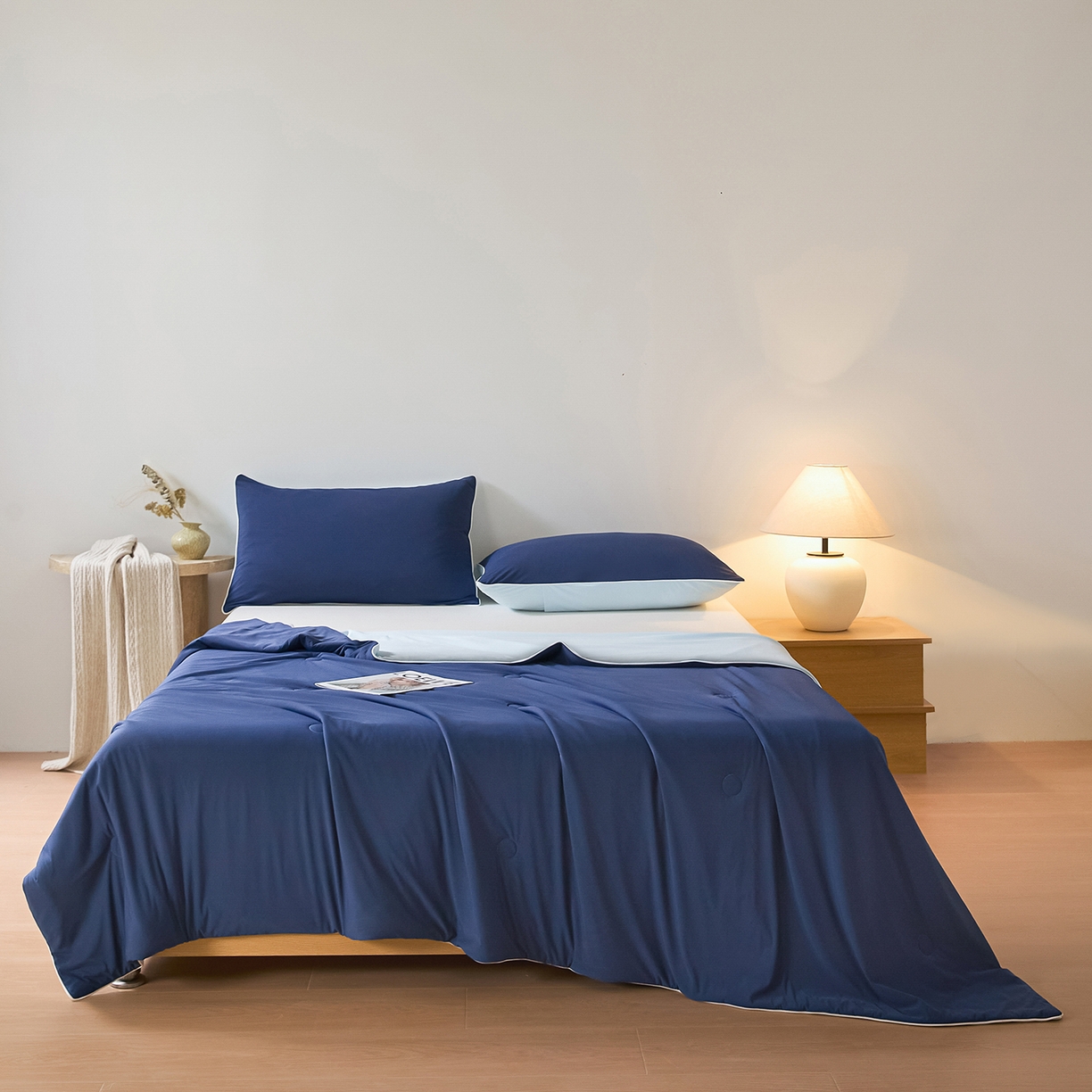 91家纺网 家纺一手货源 找家纺 寐眠 2026新款凉感纯色双拼夏被夏凉被空调被-风格二 墨兰冰糯