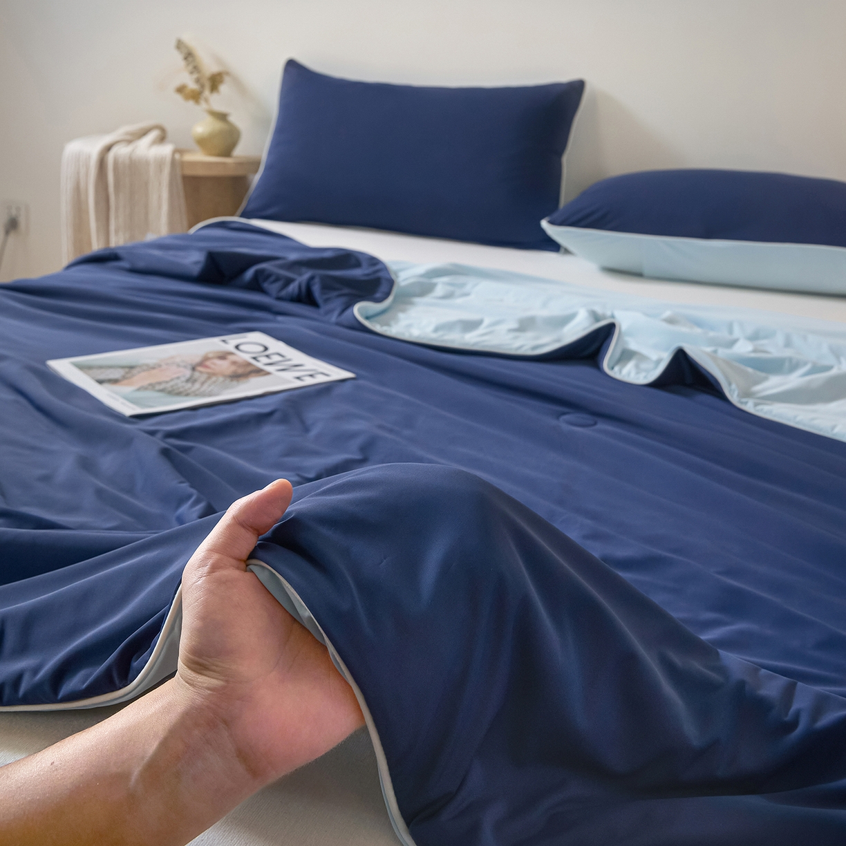 91家纺网 家纺一手货源 找家纺 寐眠 2026新款凉感纯色双拼夏被夏凉被空调被-风格二 墨兰冰糯