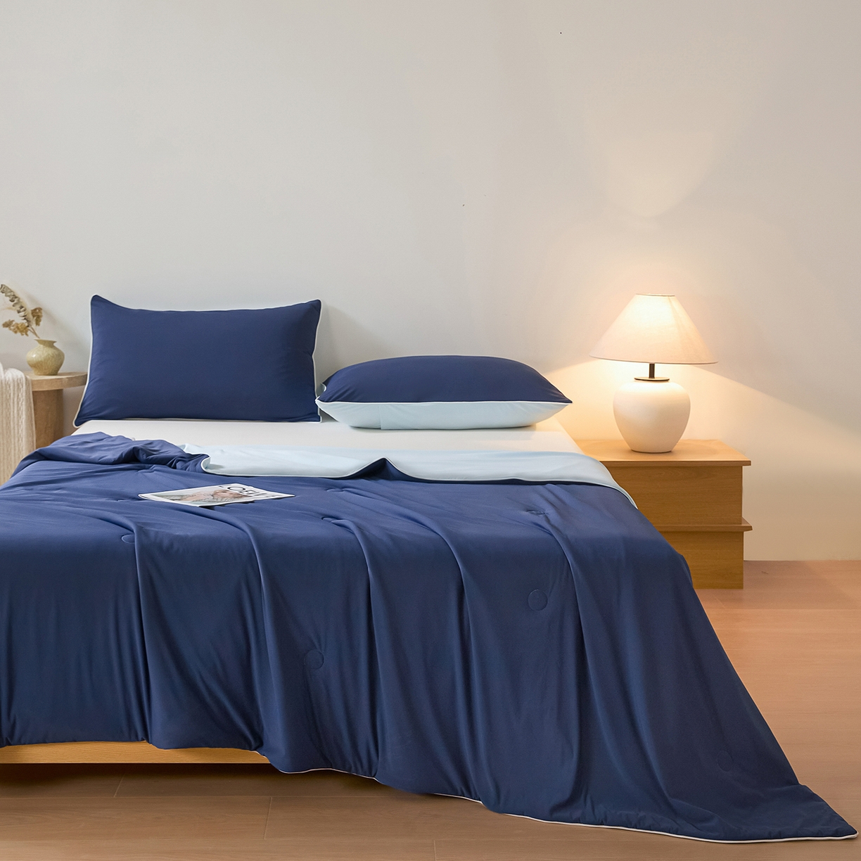 91家纺网 家纺一手货源 找家纺 寐眠 2026新款凉感纯色双拼夏被夏凉被空调被-风格二 墨兰冰糯