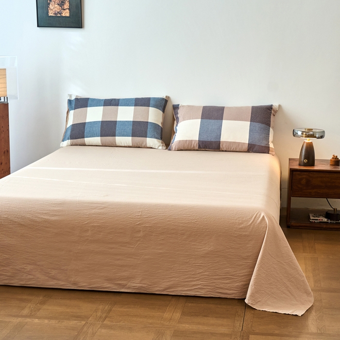 91家纺网 家纺一手货源 找家纺 春皖家纺 2026春夏新款全棉纯棉水洗棉四件套 素雅-蓝大格