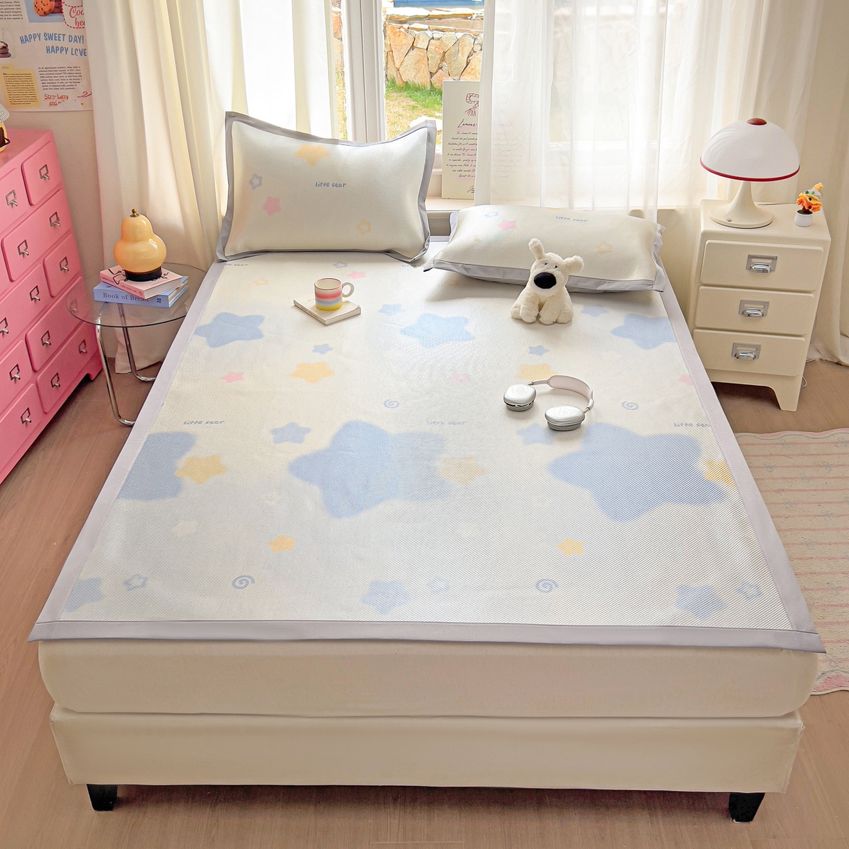 91家纺网 家纺一手货源 找家纺 川悦生活 2026新款时尚数码印花冰藤席 甜梦星光