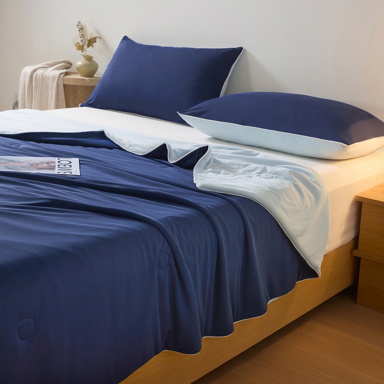 91家纺网 家纺一手货源 找家纺 寐眠 2026新款凉感纯色双拼夏被夏凉被空调被-风格二 墨兰冰糯