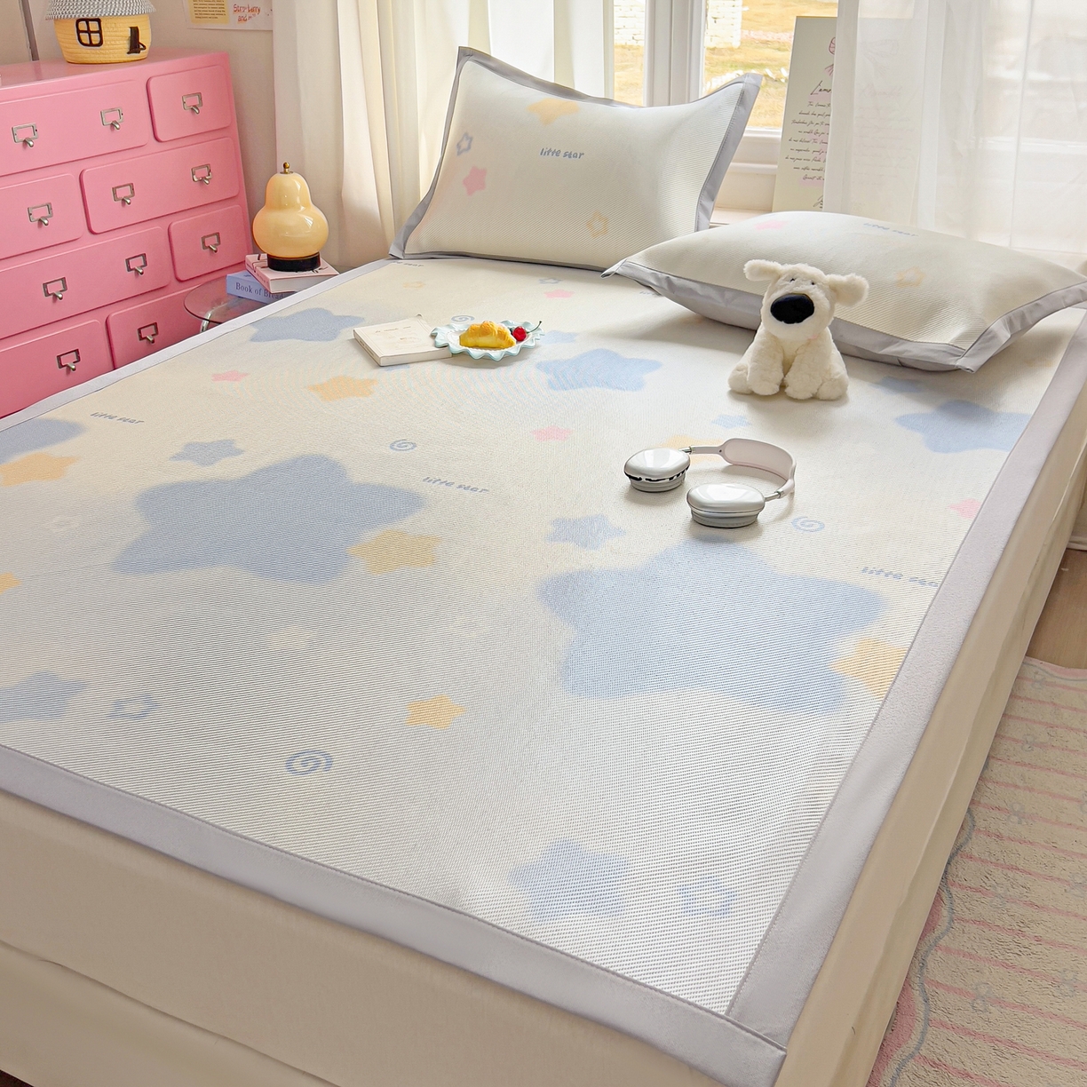 91家纺网 家纺一手货源 找家纺 川悦生活 2026新款时尚数码印花冰藤席 甜梦星光