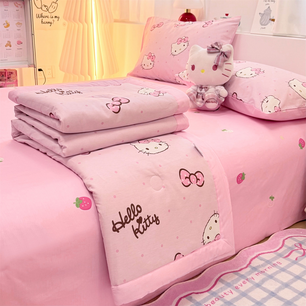 91家纺网 家纺一手货源 找家纺 名兮家居 2026新款正版授权经典奥特曼全棉夏被四件套【含防伪标】 全棉夏被-呆萌kt