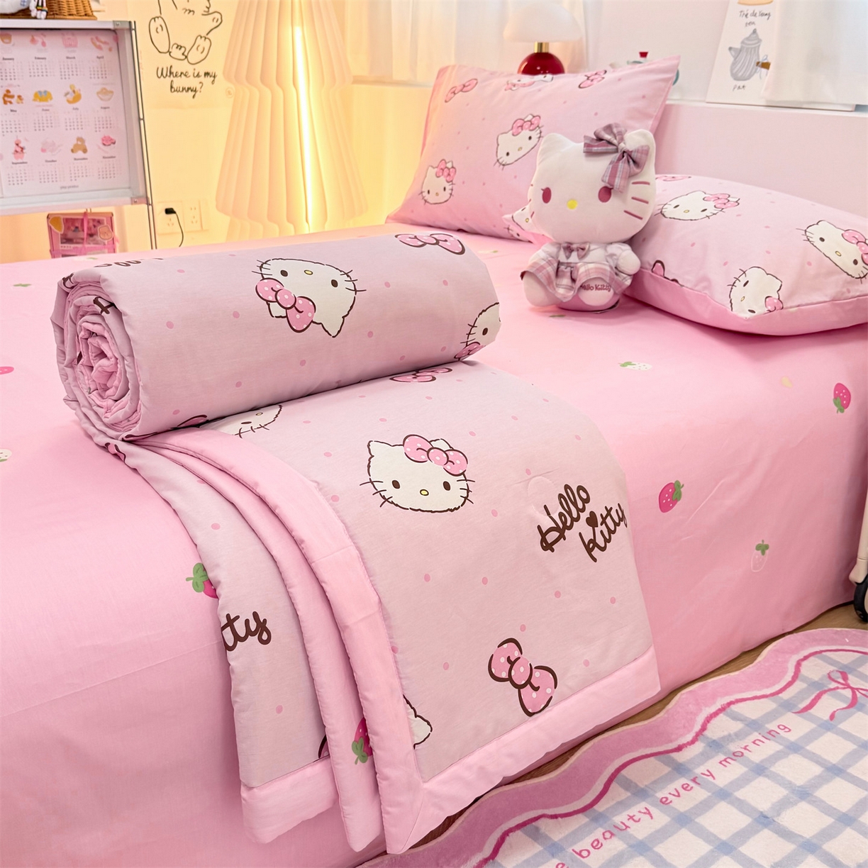 91家纺网 家纺一手货源 找家纺 名兮家居 2026新款正版授权经典奥特曼全棉夏被四件套【含防伪标】 全棉夏被-呆萌kt