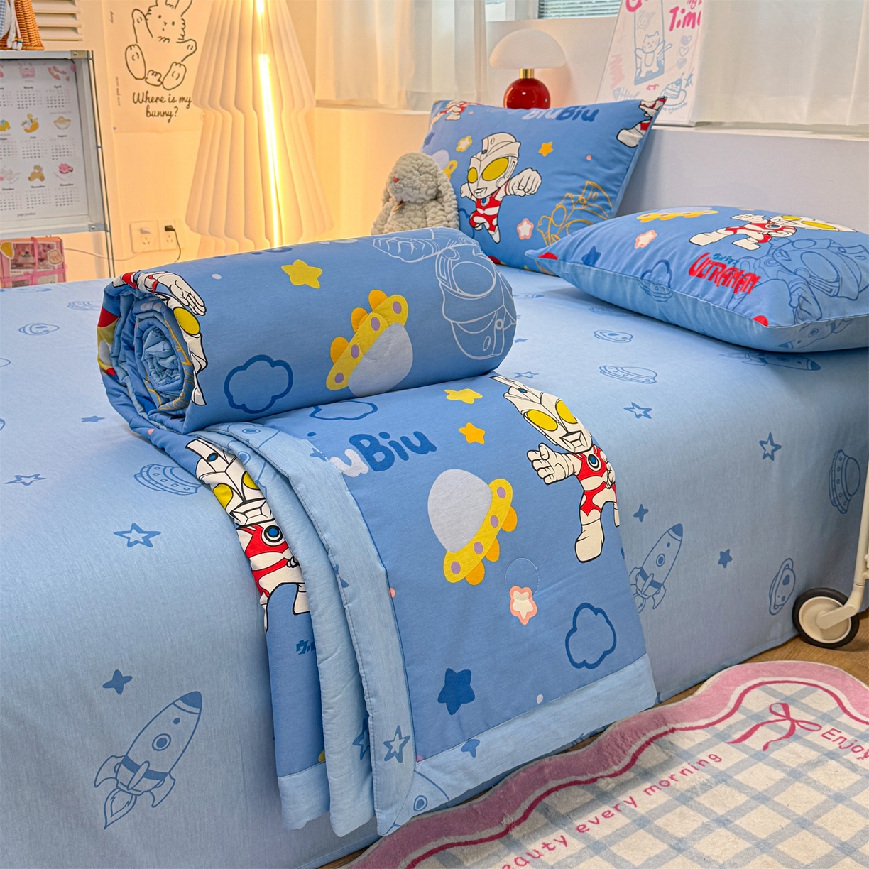 91家纺网 家纺一手货源 找家纺 名兮家居 2026新款正版授权经典奥特曼全棉夏被四件套【含防伪标】 全棉夏被-光线王子
