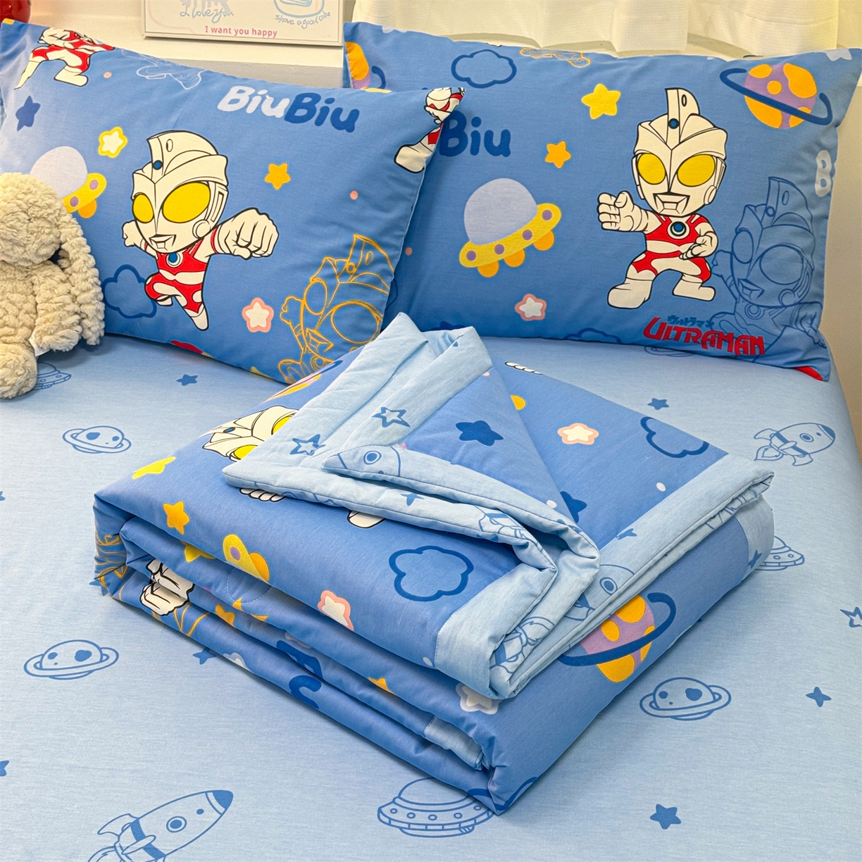 91家纺网 家纺一手货源 找家纺 名兮家居 2026新款正版授权经典奥特曼全棉夏被四件套【含防伪标】 全棉夏被-光线王子