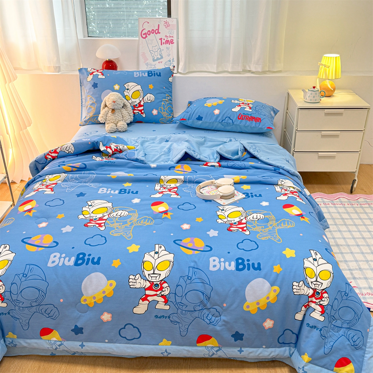 91家纺网 家纺一手货源 找家纺 名兮家居 2026新款正版授权经典奥特曼全棉夏被四件套【含防伪标】 全棉夏被-光线王子