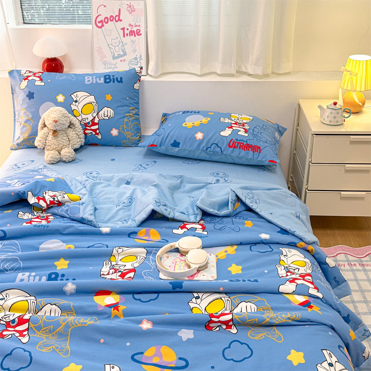 91家纺网 家纺一手货源 找家纺 名兮家居 2026新款正版授权经典奥特曼全棉夏被四件套【含防伪标】 全棉夏被-光线王子