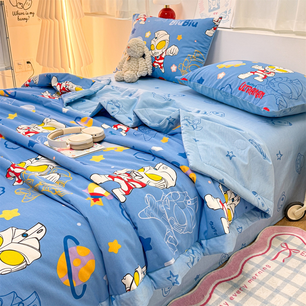 91家纺网 家纺一手货源 找家纺 名兮家居 2026新款正版授权经典奥特曼全棉夏被四件套【含防伪标】 全棉夏被-光线王子