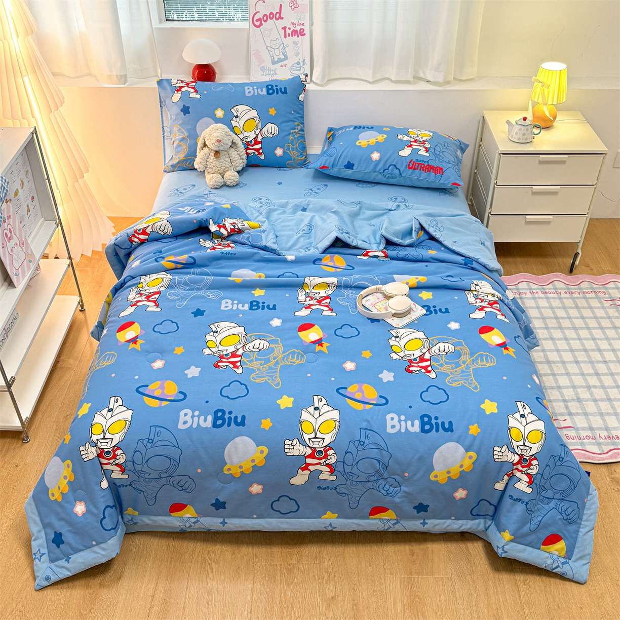 91家纺网 家纺一手货源 找家纺 名兮家居 2026新款正版授权经典奥特曼全棉夏被四件套【含防伪标】 全棉夏被-光线王子