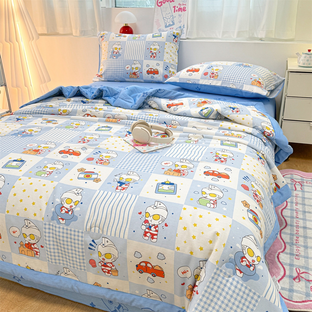 91家纺网 家纺一手货源 找家纺 名兮家居 2026新款正版授权经典奥特曼全棉夏被四件套【含防伪标】 全棉夏被-小小艾斯