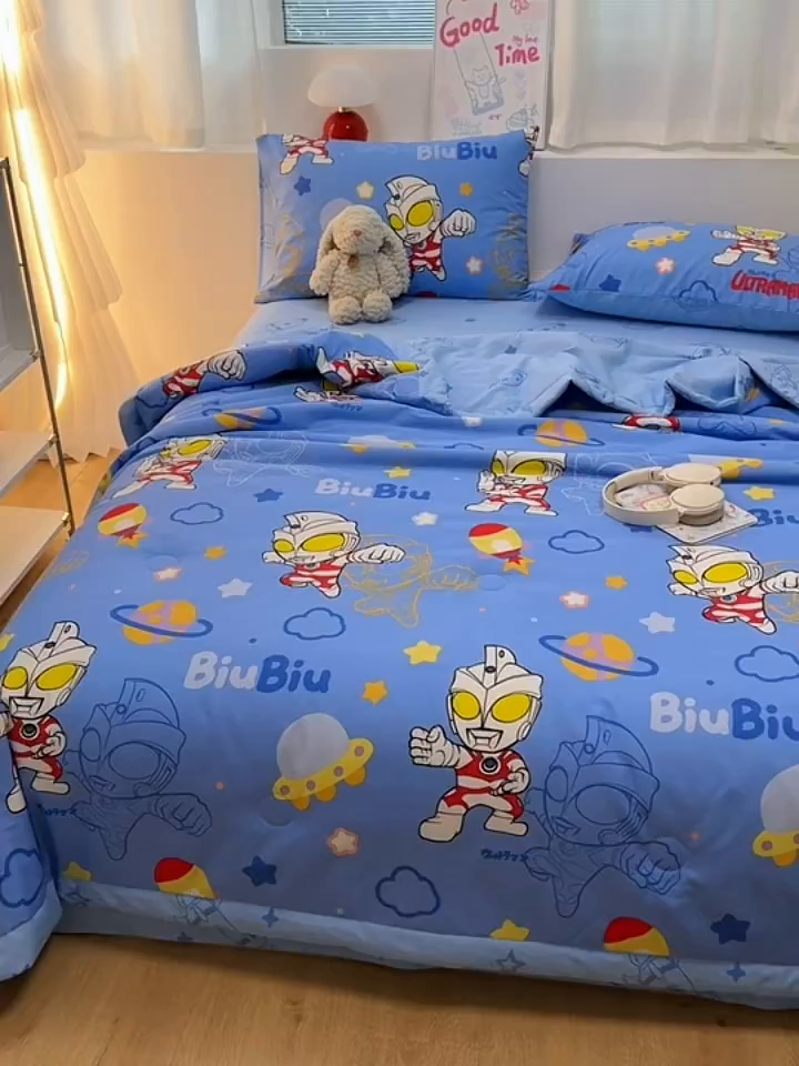 91家纺网 家纺一手货源 找家纺 名兮家居 2026新款正版授权经典奥特曼全棉夏被四件套【含防伪标】 全棉夏被-光线王子