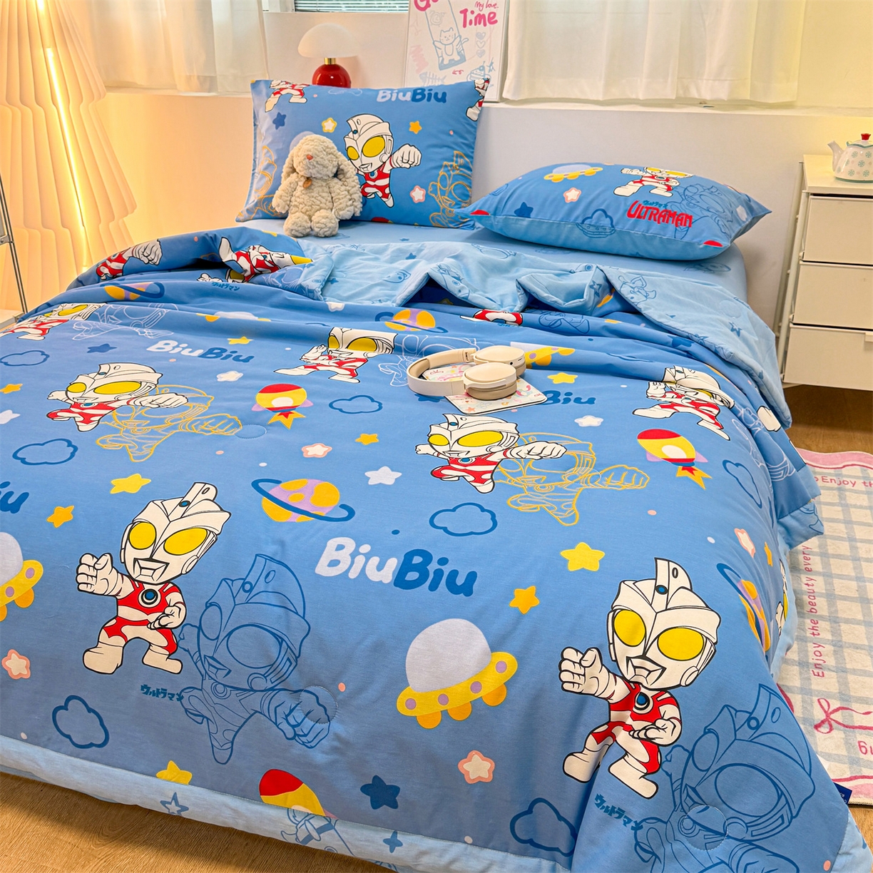 91家纺网 家纺一手货源 找家纺 名兮家居 2026新款正版授权经典奥特曼全棉夏被四件套【含防伪标】 全棉夏被-光线王子