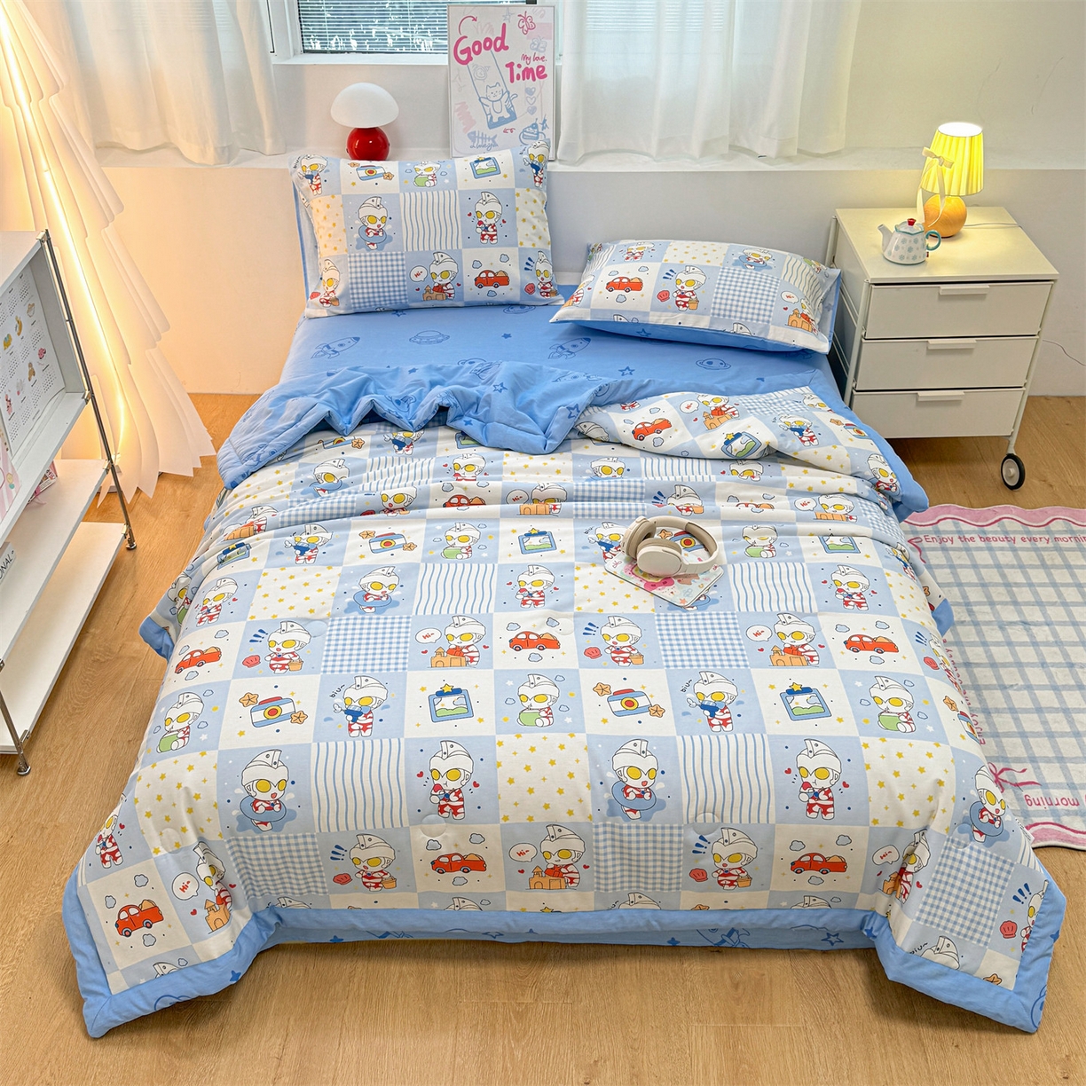 91家纺网 家纺一手货源 找家纺 名兮家居 2026新款正版授权经典奥特曼全棉夏被四件套【含防伪标】 全棉夏被-小小艾斯