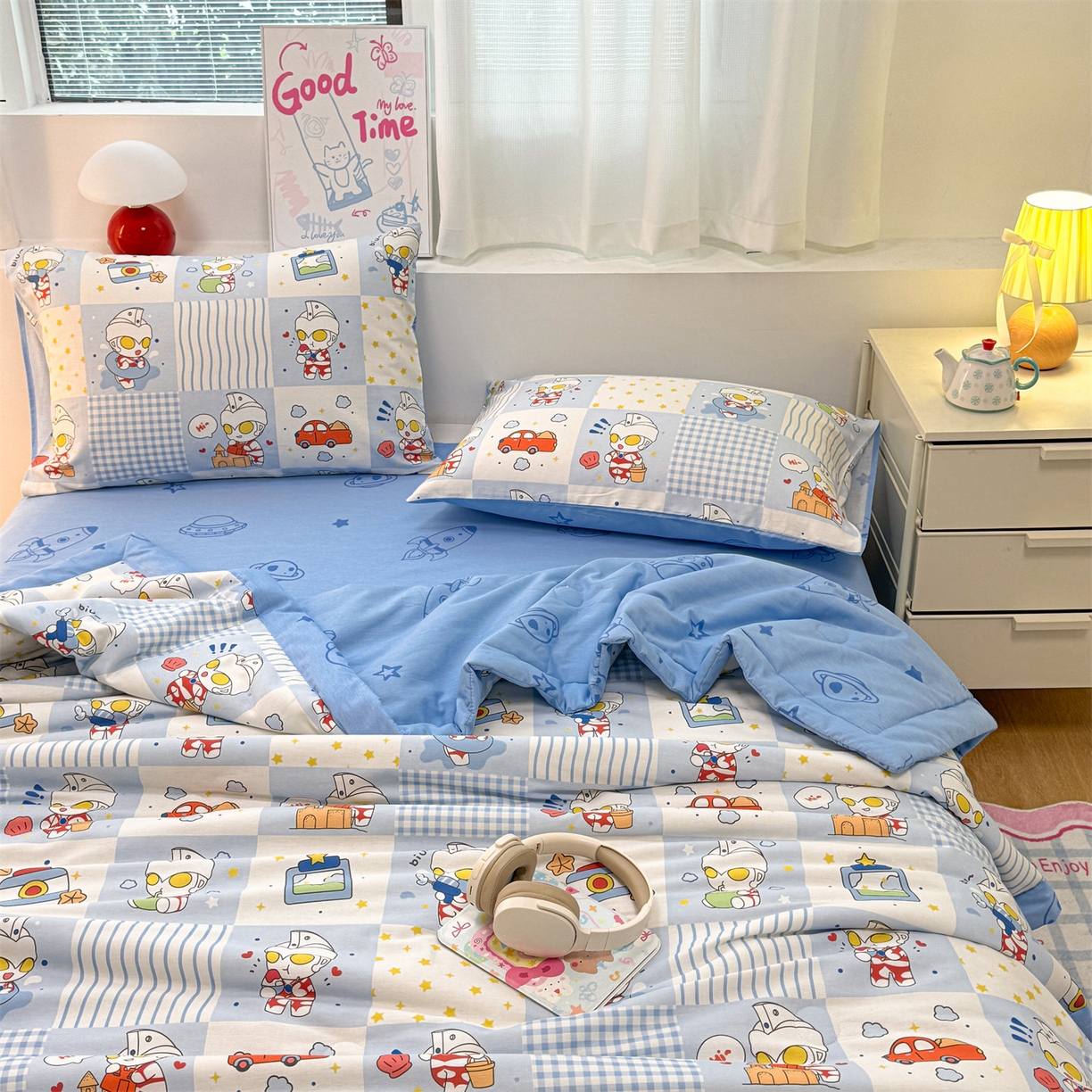 91家纺网 家纺一手货源 找家纺 名兮家居 2026新款正版授权经典奥特曼全棉夏被四件套【含防伪标】 全棉夏被-小小艾斯