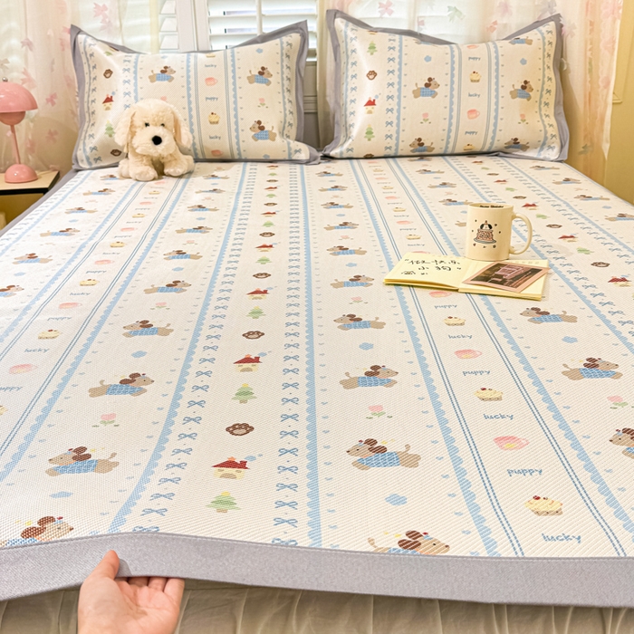 91家纺网 家纺一手货源 找家纺 川悦生活 2026新款时尚数码印花冰藤席 小狗兜兜