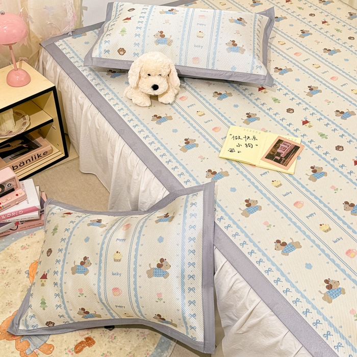 91家纺网 家纺一手货源 找家纺 川悦生活 2026新款时尚数码印花冰藤席 小狗兜兜