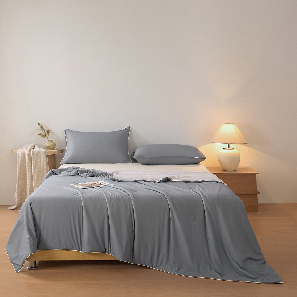 91家纺网 家纺一手货源 找家纺 寐眠 2026新款凉感纯色双拼夏被夏凉被空调被-风格二 暮灰静凉