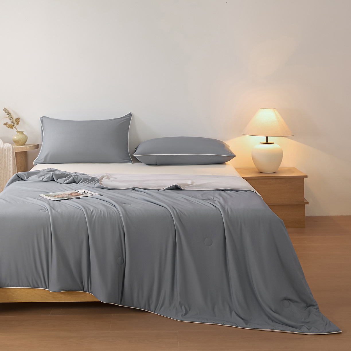 91家纺网 家纺一手货源 找家纺 寐眠 2026新款凉感纯色双拼夏被夏凉被空调被-风格二 暮灰静凉